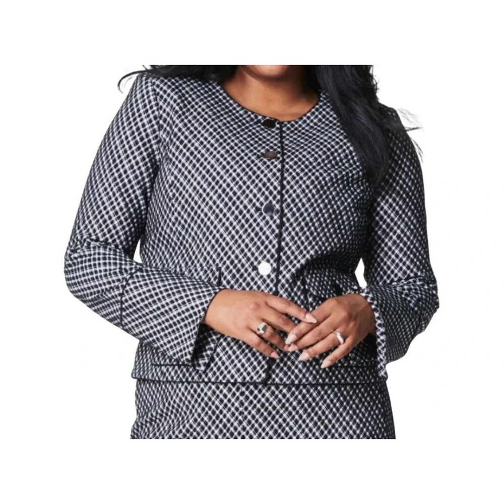 SPANX Womens Size XL Ponte Lady Jacket Stretch Jacquard Black Plaid Blazer NEW